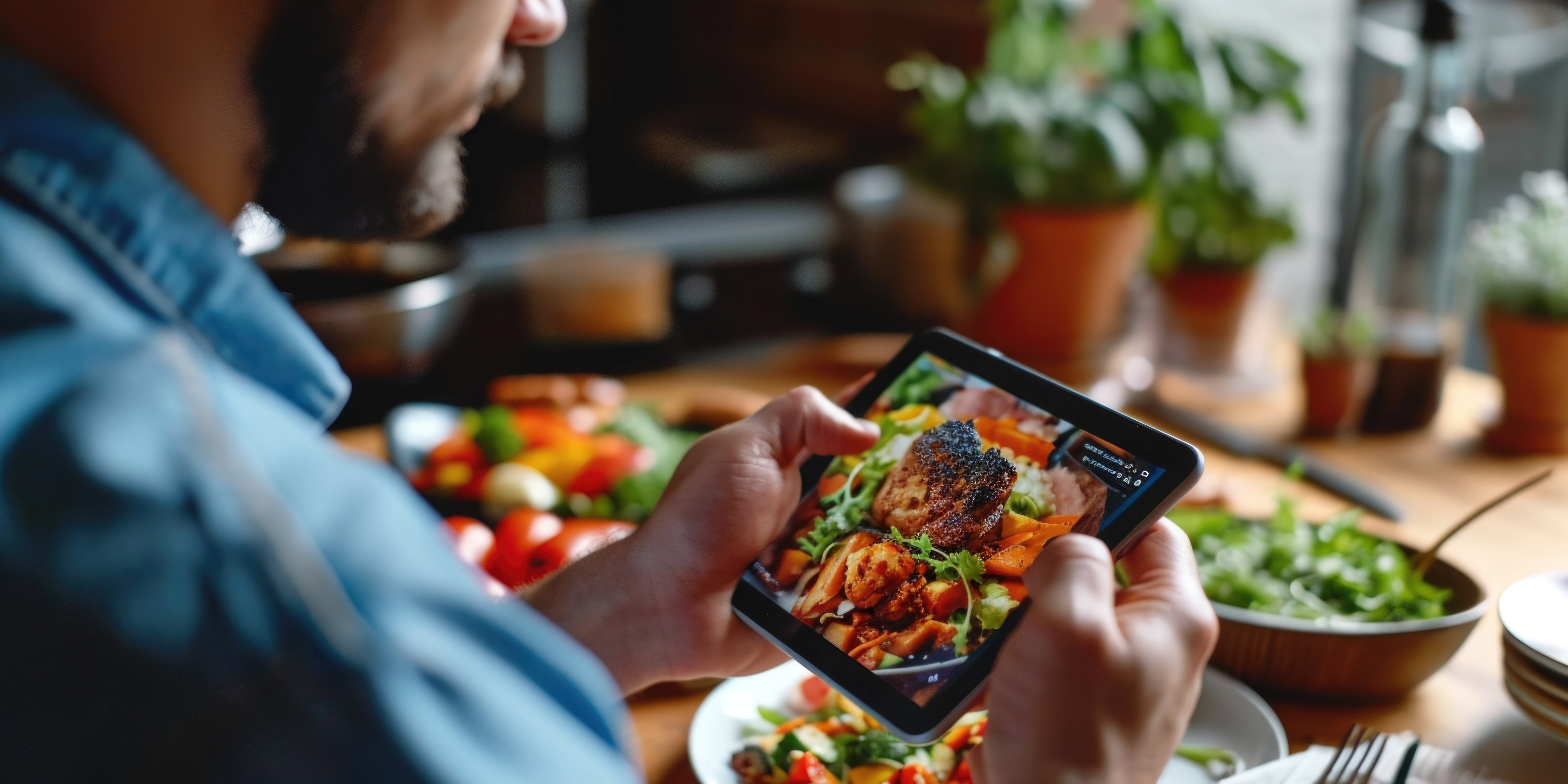 Restaurant reviewer taking a photo