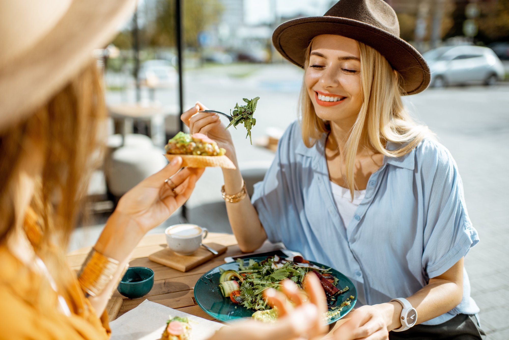Social media foodies dining at a restaurant