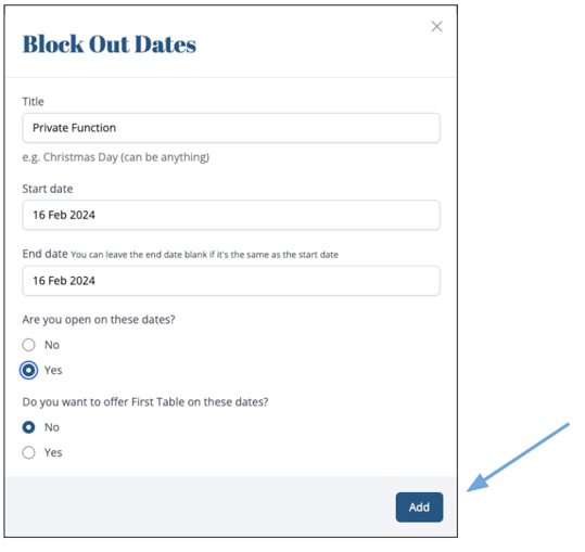 How to add blockout day/s